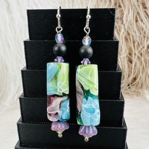 Bohemian chic blue floral weighted pierced earrings